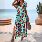 Damen Maxikleid mit tierischem Muster und seitlichem Schlitz R&B