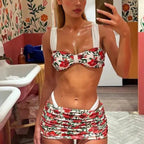 Damen Blumenmuster Bikini-Set mit hoch geschnittenem Höschen R&B