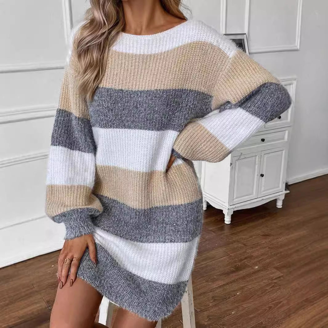 Damen gestreiftes Strickkleid mit weitem Schnitt R&B