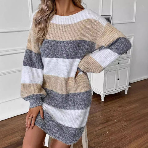 Damen gestreiftes Strickkleid mit weitem Schnitt R&B