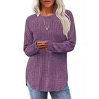 Damen lässiger Pullover mit geripptem Muster und weitem Schnitt R&B