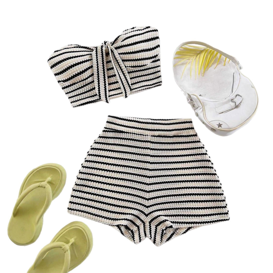 Damen Bandeau-Top und Short-Set mit maritimem Streifenmuster R&B