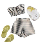 Damen Bandeau-Top und Short-Set mit maritimem Streifenmuster R&B