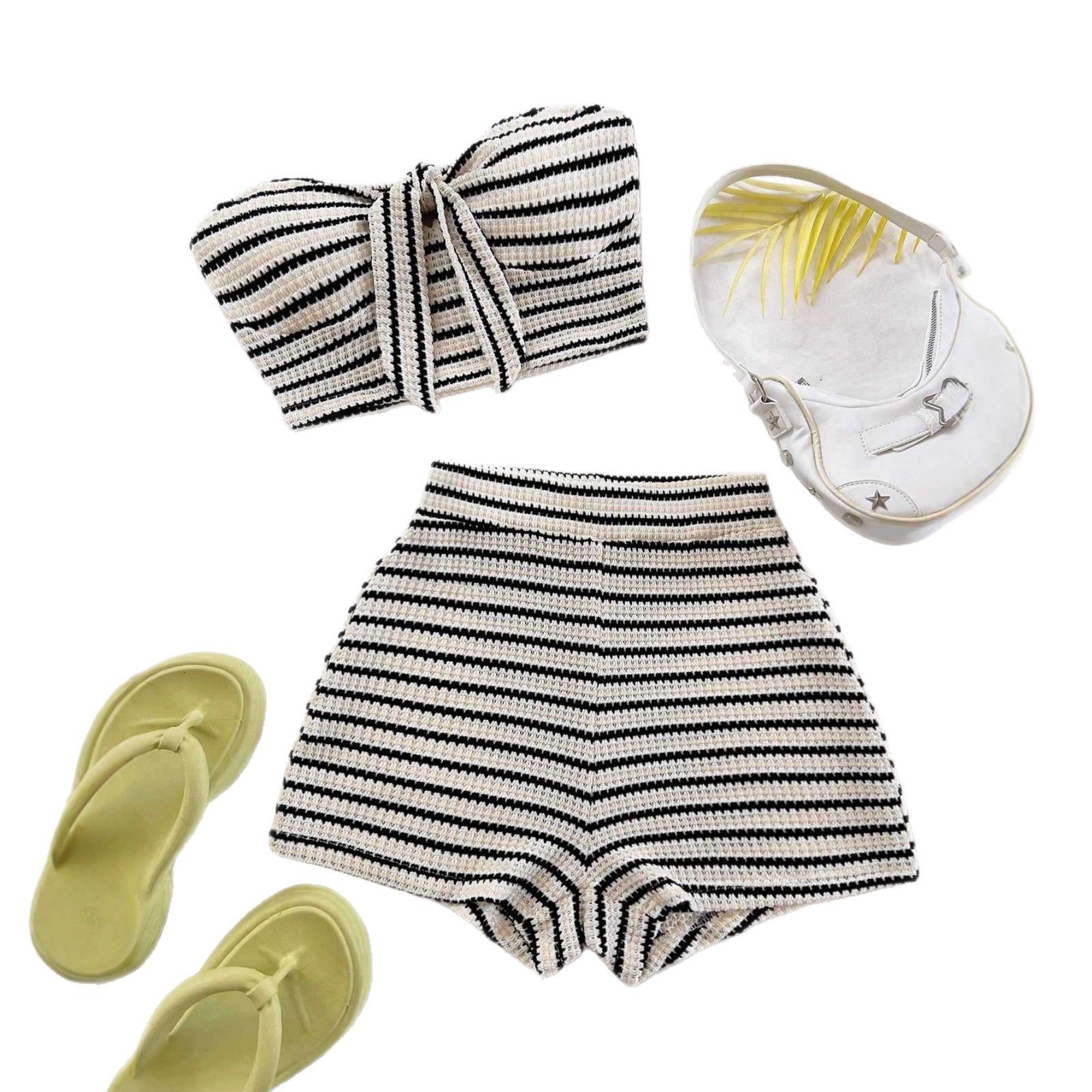Damen Bandeau-Top und Short-Set mit maritimem Streifenmuster R&B