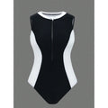 Damen Sportlicher One-Piece Badeanzug mit Reißverschluss und Farbakzenten R&B