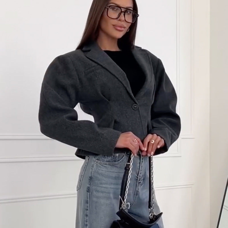 Damen strukturierter Blazer mit aufwendigen Schulterpolstern R&B