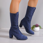 Damen Elegante Schnürstiefel mit hohem Absatz und modischem Design R&B