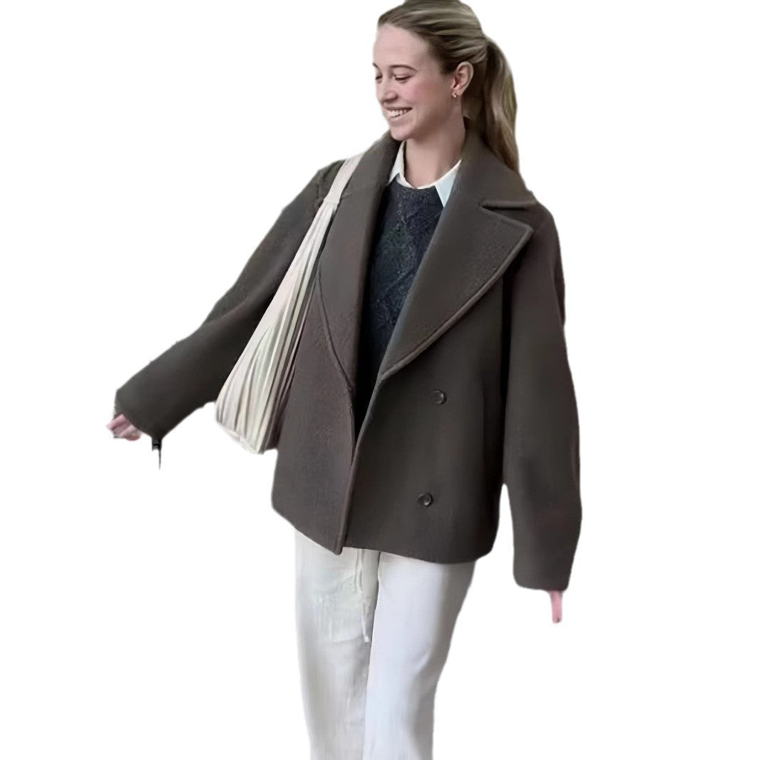 Damen modische Oversized-Jacke mit doppelter Knopfleiste und elegantem Kragen R&B