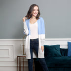 Damen lässige Strickjacke mit modernem Blockstreifenmuster und offenen Fronten