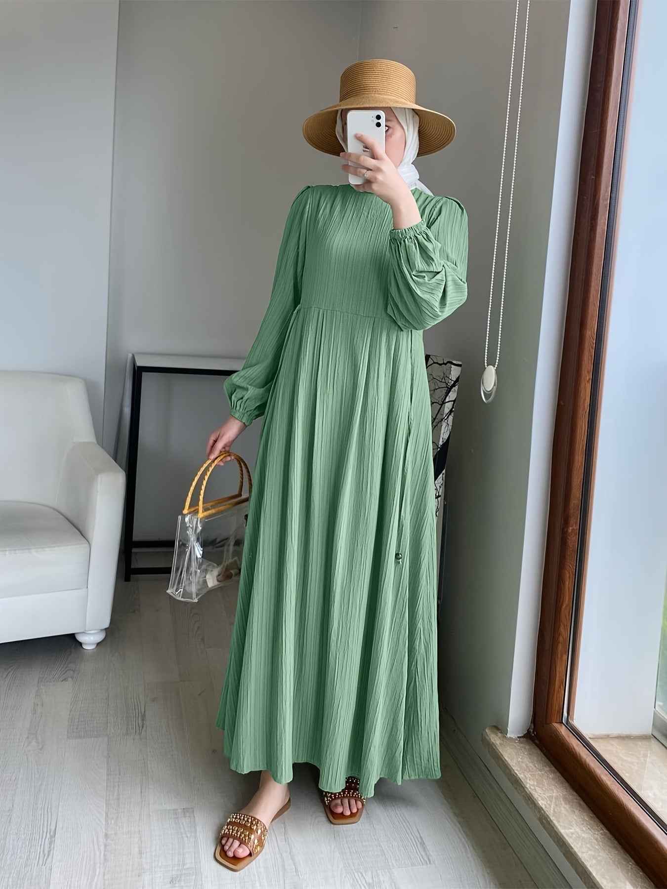 Damen Maxikleid mit strukturiertem Design und Puffärmeln R&B
