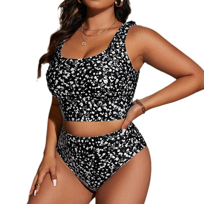 Damen Hochgeschnittener Bikini mit floralem Design und sportlichem Crop-Top R&B