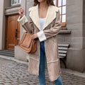 Damen modische Longjacke mit Fleecekragen