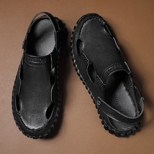 Damen Hochwertige Leder-Sandalen mit atmungsaktiven Einsätzen und rutschfester Sohle R&B