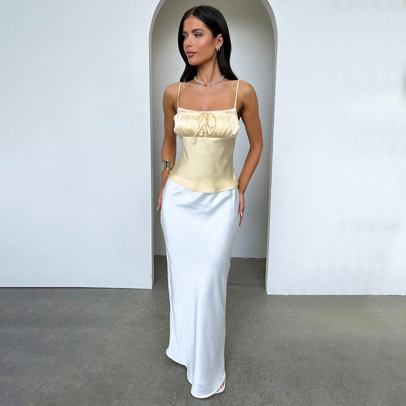 Damen Satin-Crop-Top mit verführerischem Rüschendetail R&B