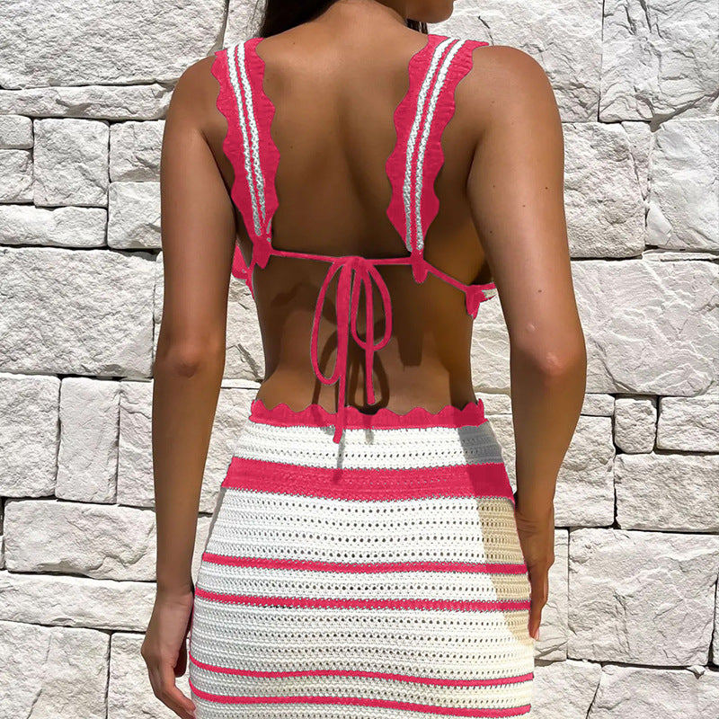 Damen Häkel-Crop-Top und Maxirock Set R&B
