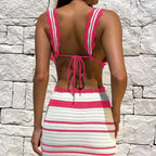 Damen Häkel-Crop-Top und Maxirock Set EB