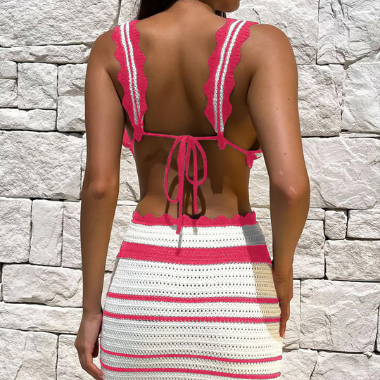 Damen Häkel-Crop-Top und Maxirock Set R&B