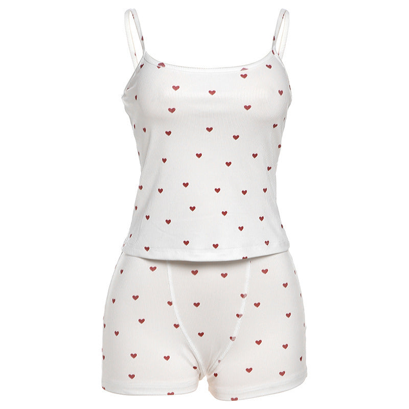 Damen Schlafshorts-Set mit süßem Herzmuster R&B