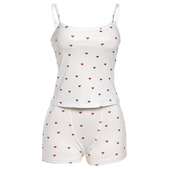 Damen Schlafshorts-Set mit süßem Herzmuster R&B