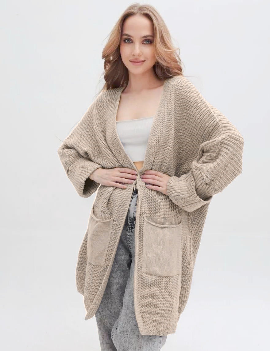 Damen Grobstrickcardigan mit großzügigen Taschen und lässigem Schnitt R&B