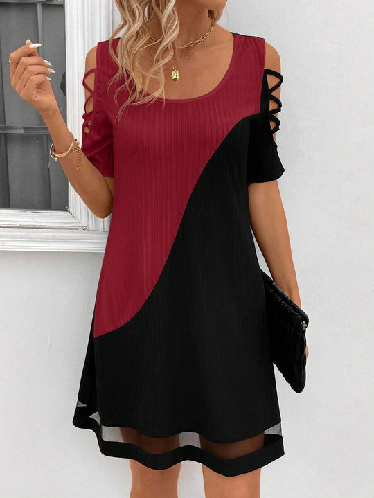Damen modisches Freizeitkleid mit Cut-Out Ärmeln und asymmetrischem Design R&B