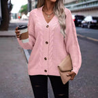 Damen modischer Strickcardigan mit Zopfmuster und Knopfdetail R&B