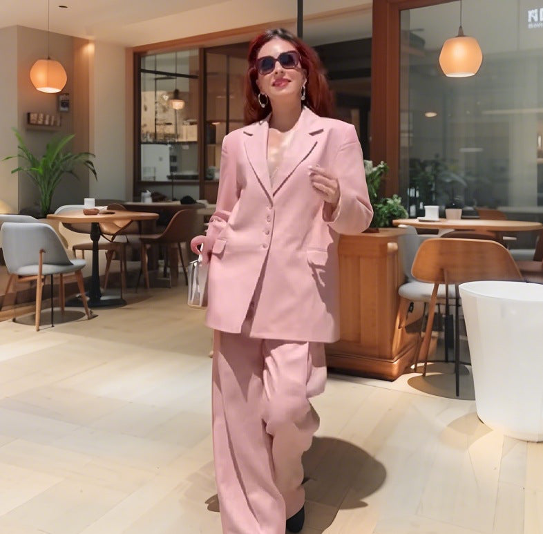 Damen Elegante Businessanzug mit oversized Blazer und weitem Hosenstil