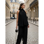 Damen Elegantes Chiffonoberteil mit tiefem Wasserfallausschnitt und fließendem Stoff R&B