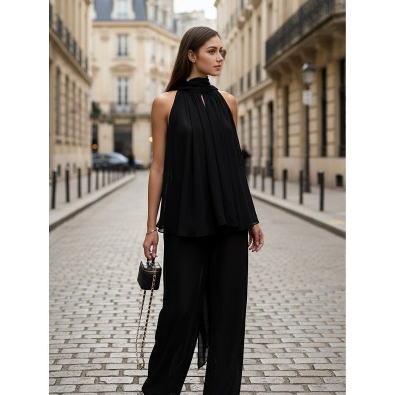 Damen Elegantes Chiffonoberteil mit tiefem Wasserfallausschnitt und fließendem Stoff R&B