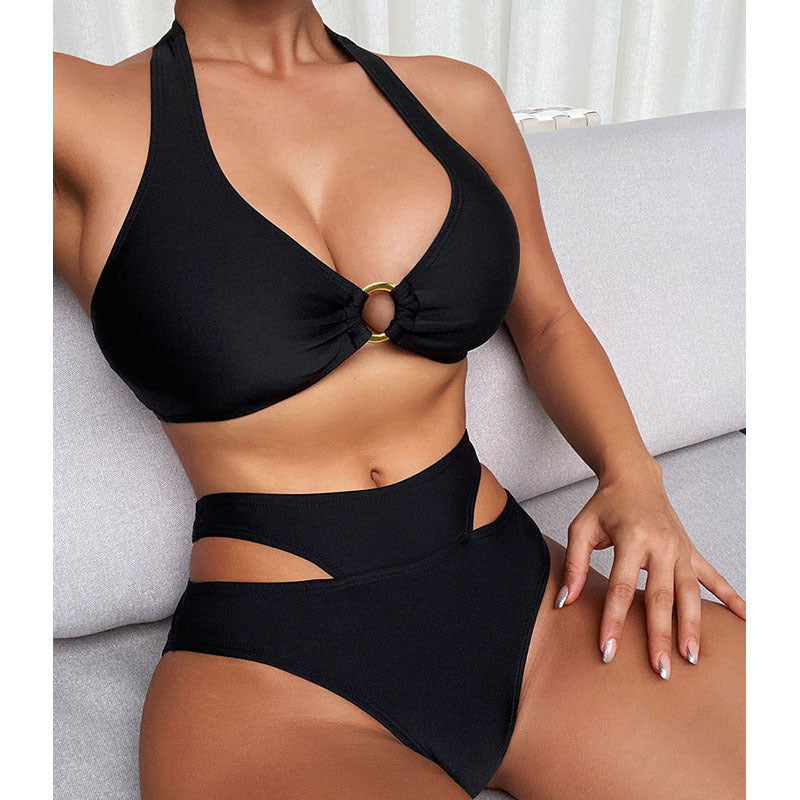 Damen Triangel-Bikini mit hohem Bund und cut-out Details