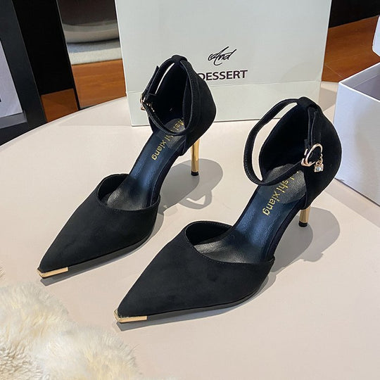 Damen elegante Slingback-High Heels mit spitz zulaufender Form und glamourösem Goldakzent R&B