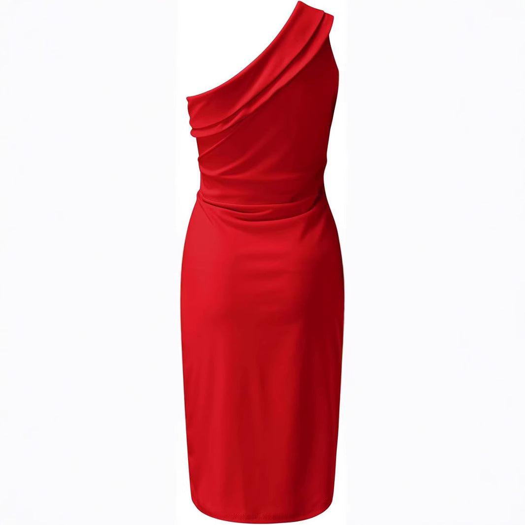Damen Elegantes Wickelkleid mit asymmetrischem Ausschnitt und Taillengürtel R&B