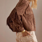 Damen Wildlederjacke mit Fransen und oversized Schnitt R&B