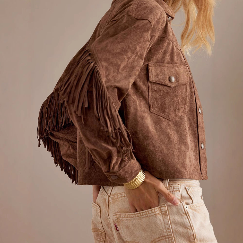 Damen Wildlederjacke mit Fransen und oversized Schnitt R&B