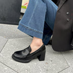 Damen Mokassin-Pumps mit blockiertem Absatz und modischem Lederlook R&B