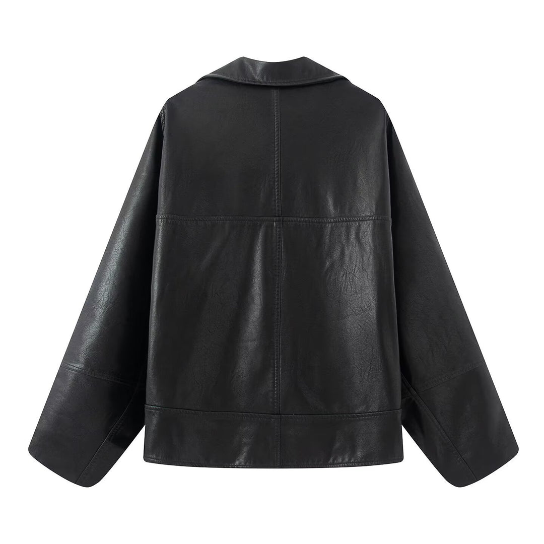 Damen elegante Kunstlederjacke mit oversized Schnitt R&B