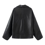 Damen elegante Kunstlederjacke mit oversized Schnitt R&B