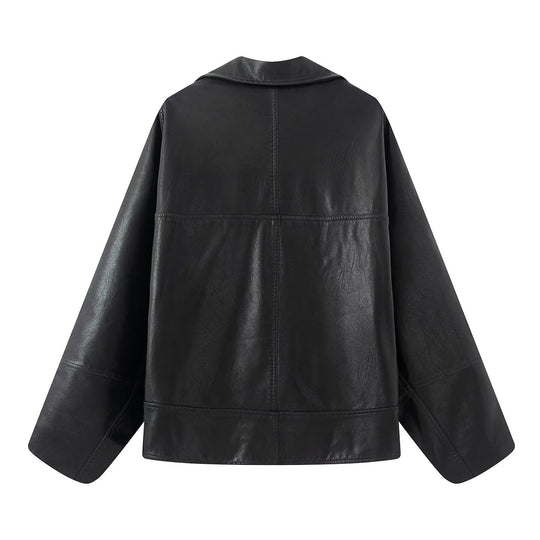 Damen elegante Kunstlederjacke mit oversized Schnitt R&B