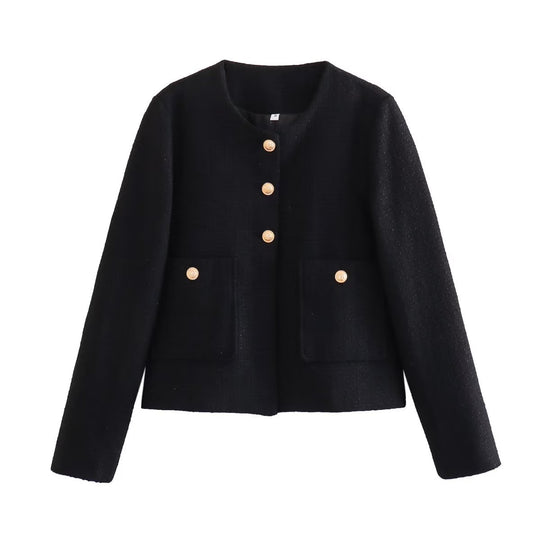 Damen Kurze Tweedjacke mit dekorativen Knöpfen R&B