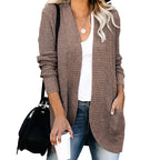 Damen lässige Strickjacke mit offenen Ärmeln und praktischen Taschen R&B