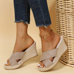 Damen Wedge-Sandalen mit elegantem Kreuzband und leichtem Fußbett R&B