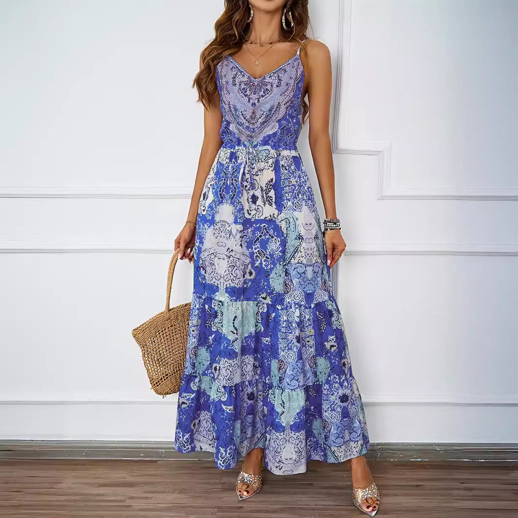 Damen Maxikleid mit luftigen Trägern und floralem Muster R&B