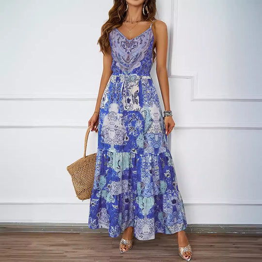 Damen Maxikleid mit luftigen Trägern und floralem Muster R&B