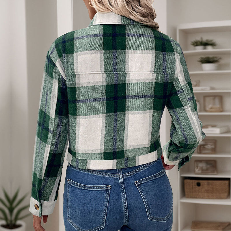 Damen lässige Karojacke mit praktischen Taschen und modischen Knopfdetails R&B
