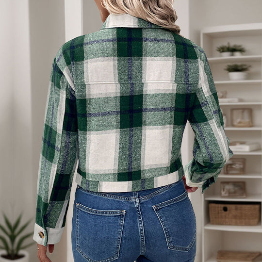 Damen lässige Karojacke mit praktischen Taschen und modischen Knopfdetails R&B