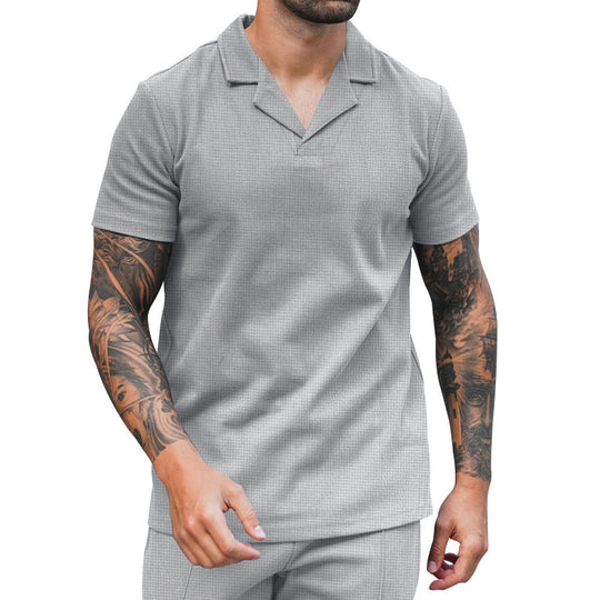 Herren Kurzarm Hemd mit klassischem Henley-Ausschnitt und strukturierter Oberflächenbeschaffenheit R&B