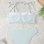 Damen Hochgeschnittener Bikini mit modischen Streifen und verstellbaren Trägern R&B