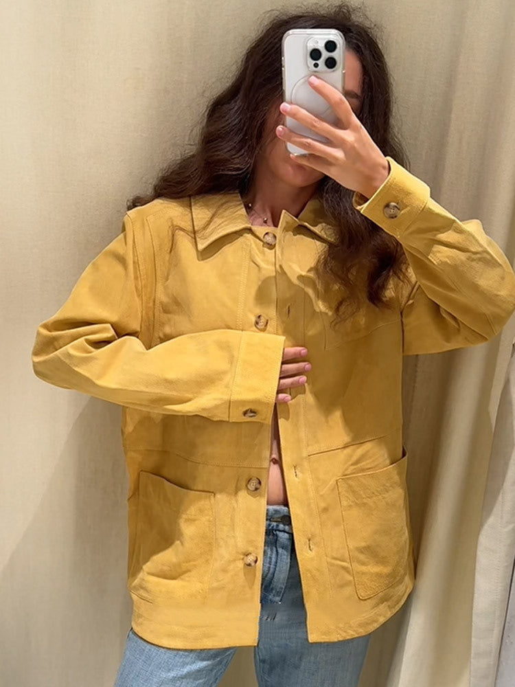 Damen modische Wildlederjacke mit praktischen Taschen R&B