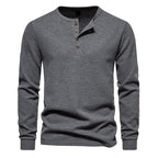 Herren Langarm-Henley-Shirt mit strukturiertem Oberflächenmuster und praktischen Knopfdetails