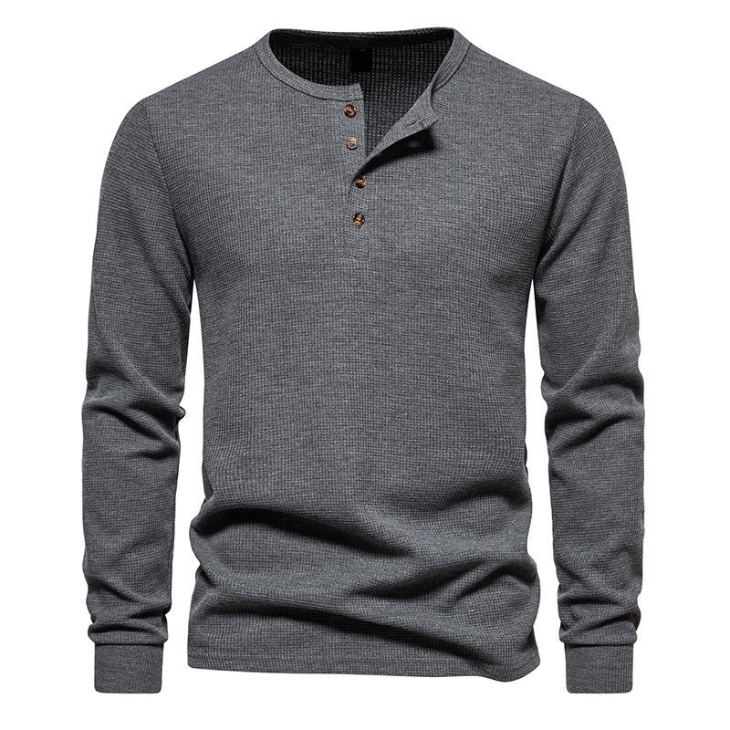 Herren Langarm-Henley-Shirt mit strukturiertem Oberflächenmuster und praktischen Knopfdetails